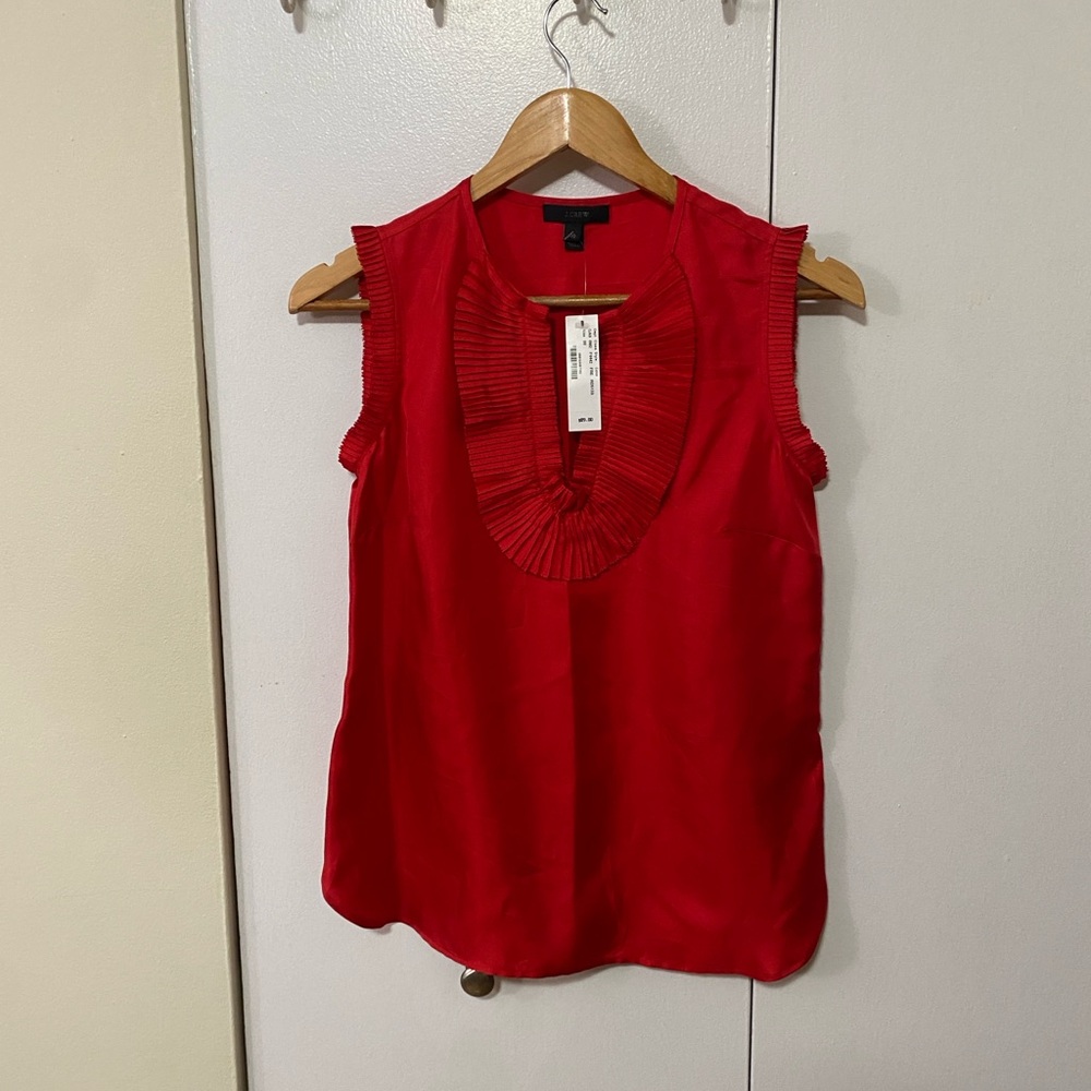 J. Crew Vibrant Red 100% Silk Sleeveless Blouse